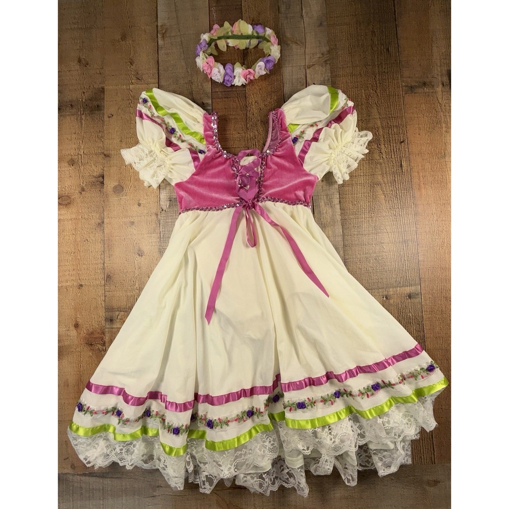 Revolution Dancewear Girls LC Floral Ballet Costume Dress Flower Crown Pink Ivor